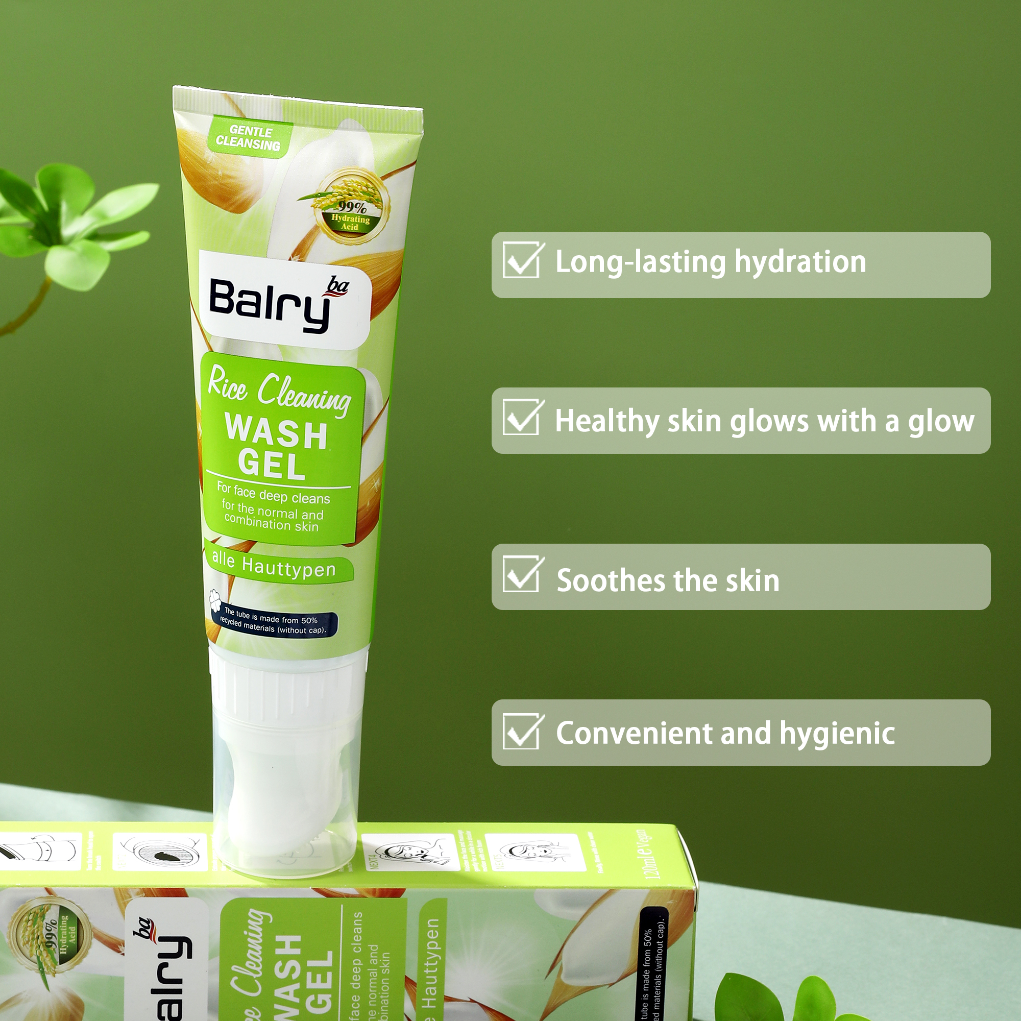 Deep Pore Cleansing Hydrating Rice Face Wash with Facial Cleansing Brush