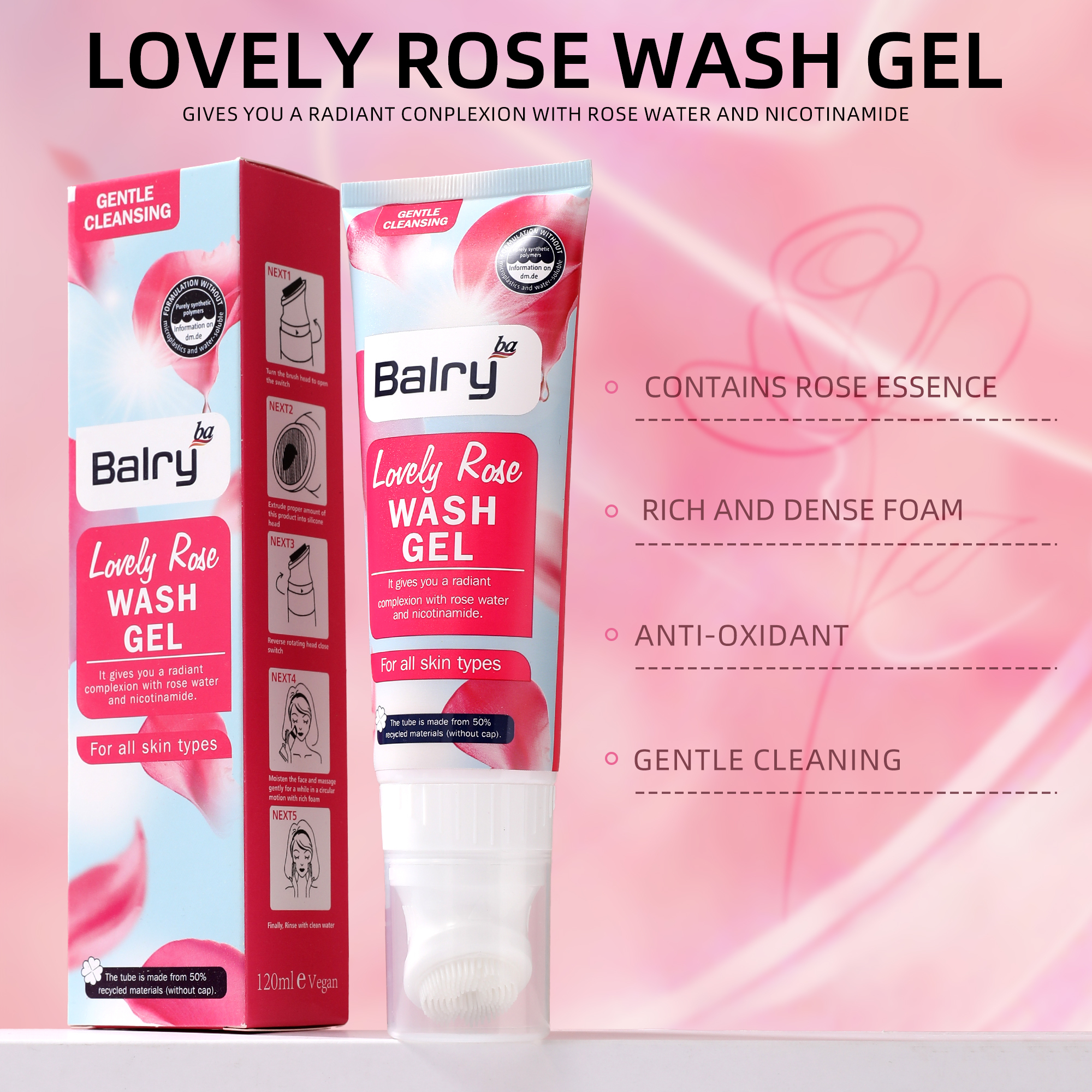 Rose Soothing Oil Control Face Wash Cleansing and Moisturizing Brighten Cleanser