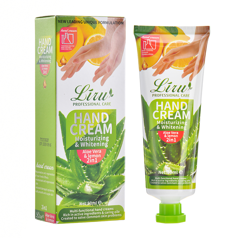 Liru Aloe Vera Hand Cream tube and box for anti-wrinkle and whitening