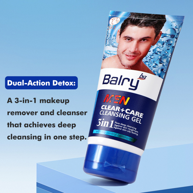 Man applying Balry 3-in-1 Cleansing Gel for acne treatment and oil control