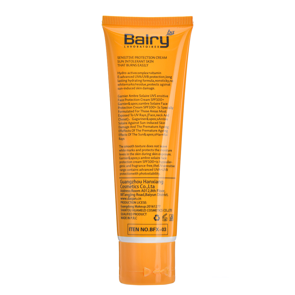 Balry SPF100+ Sun Defence Face Cream ingredients, Hydro-Active Complex