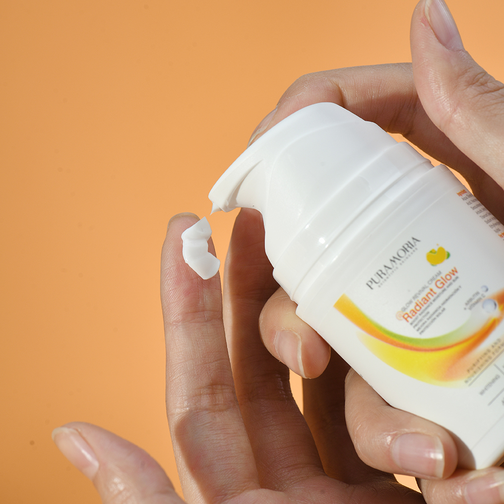 Close-up of PURAMORIA Radiant Face Cream, showing its smooth and hydrating texture