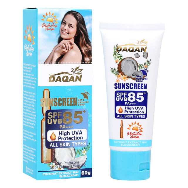 Daqan SPF85 Face Sunscreen packaging box, ideal for wholesale and private label