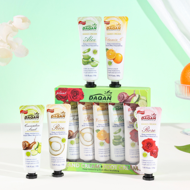 A 5-piece moisturizing hand cream gift set from daqan in retail-ready packaging