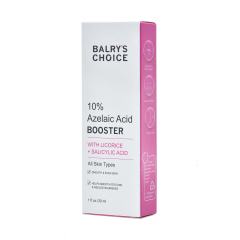 Key ingredients of BALRY's acne treatment: 10% Azelaic Acid, Salicylic Acid (BHA), and Licorice Root for brightening and clarifying skin.