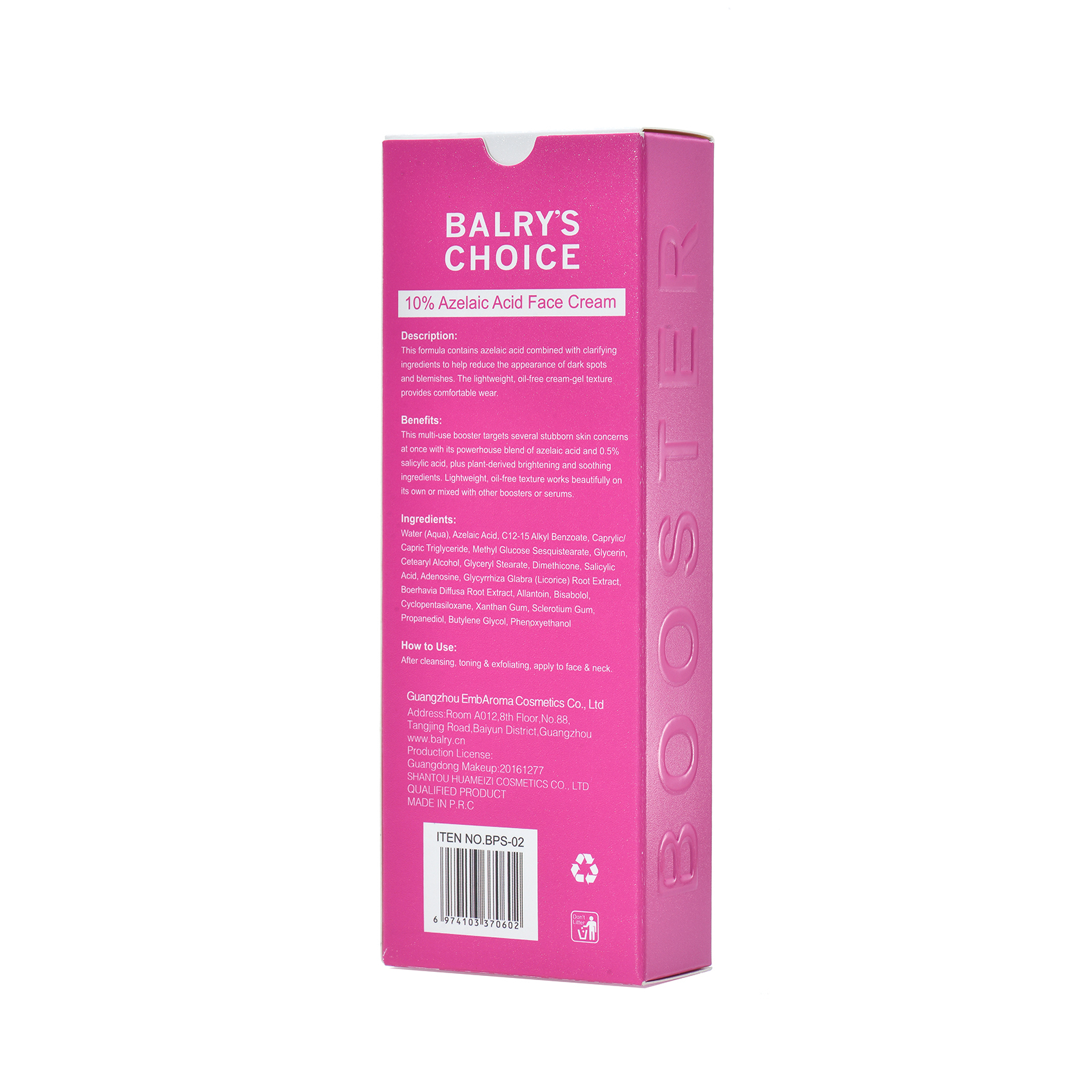 Key ingredients of BALRY's acne treatment: 10% Azelaic Acid, Salicylic Acid (BHA), and Licorice Root for brightening and clarifying skin.