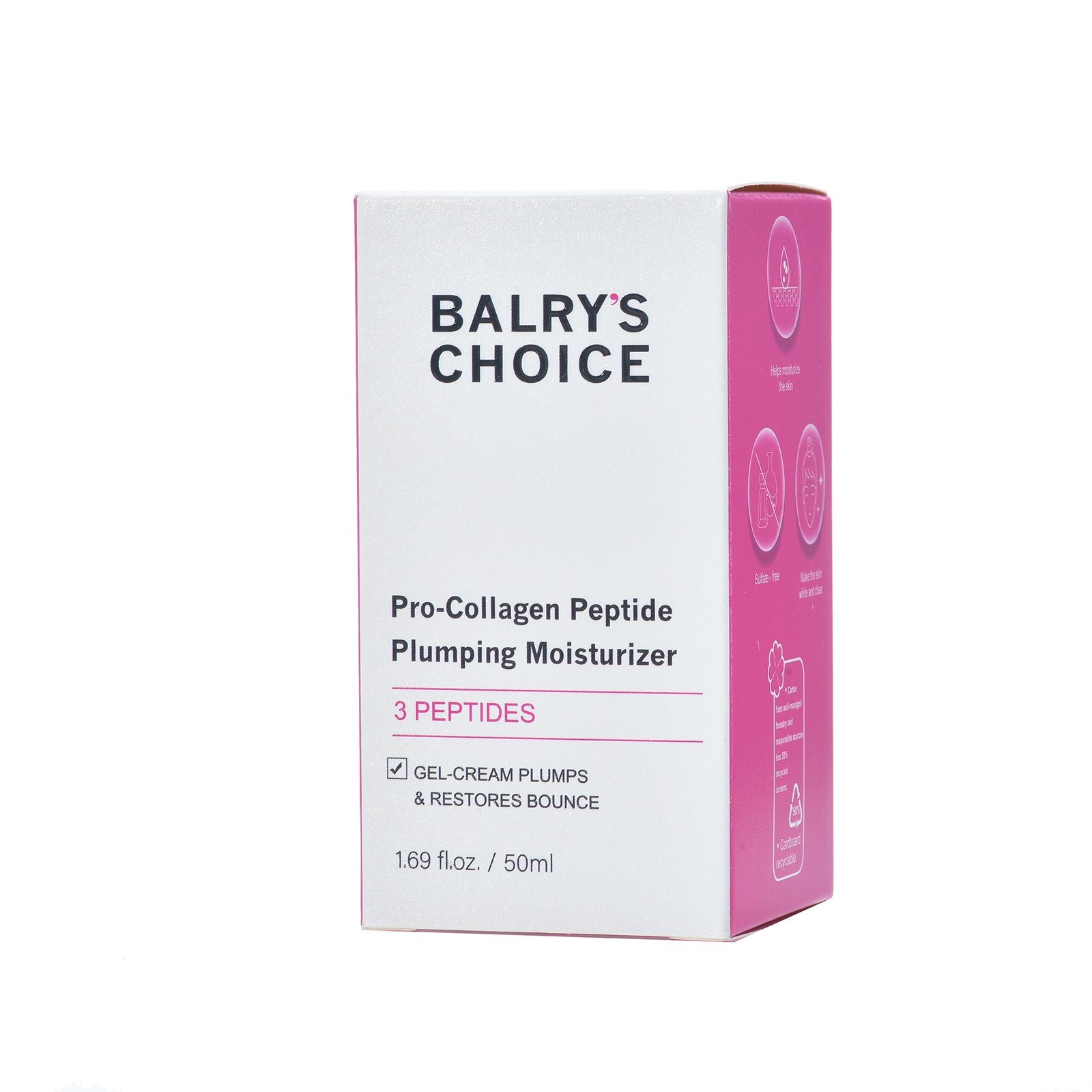 The sustainable, FSC-certified packaging for BALRY's Pro-Collagen Cream, made with 50% post-consumer recycled materials.