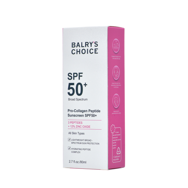 Professional, retail-ready packaging for our peptide sunscreen, with custom branding options available for private label and bulk orders.