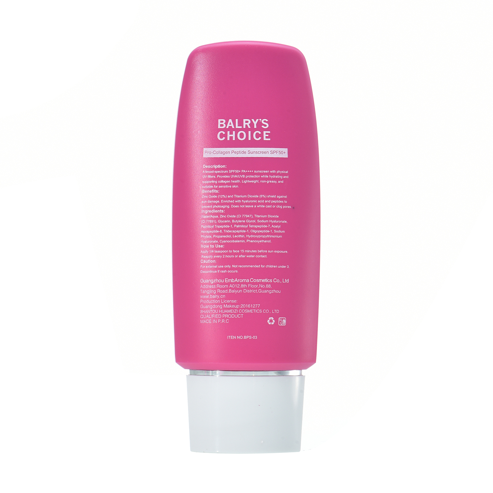 Back label of our wholesale SPF 50 sunscreen, detailing the active ingredients like 15% Zinc Oxide & 6% Titanium Dioxide, and full ingredient list for B2B partners.