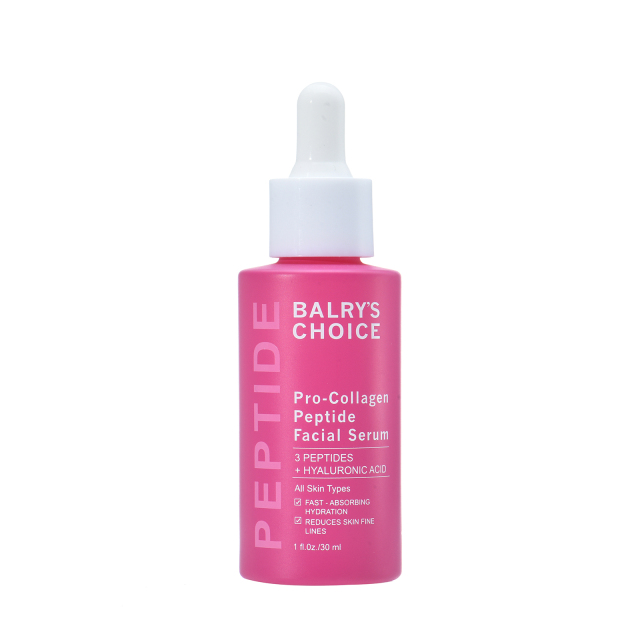 The bottle of BALRY Pro-Collagen Peptide Serum with Hyaluronic Acid, a potent anti-aging face serum for reducing wrinkles and improving skin firmness.