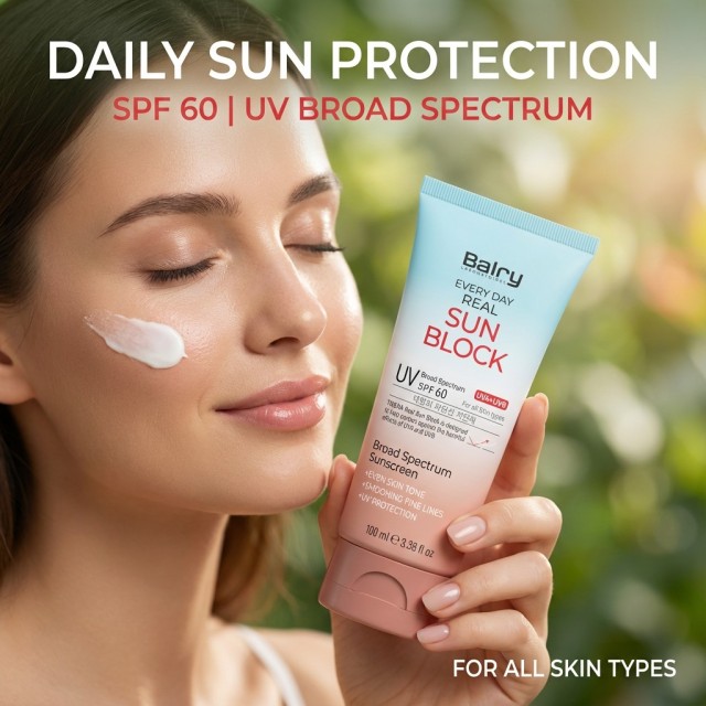 Lifestyle shot showing daily application of mineral sunscreen as a makeup base or standalone protection for even skin tone.