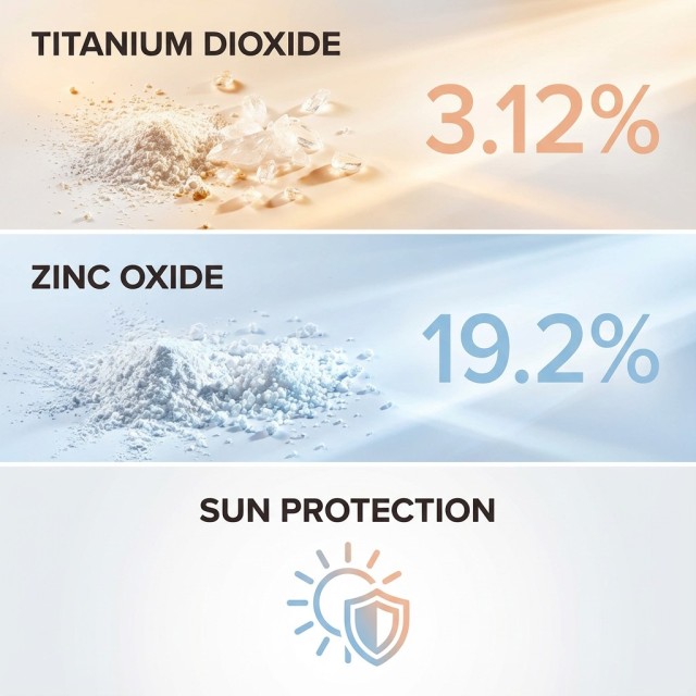 Chart highlighting key ingredients: 19% Zinc Oxide, Niacinamide, and Centella Asiatica in Balry's soothing sunscreen formula.
