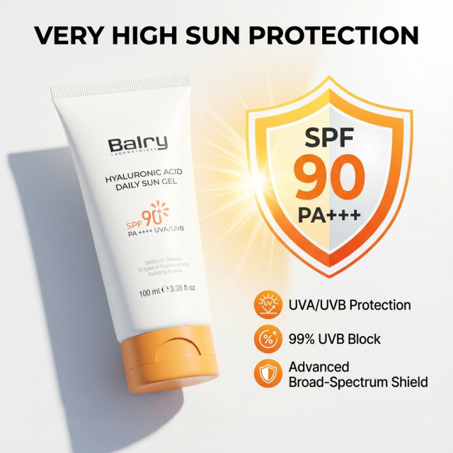 Graphic comparing SPF 90 protection level against lower SPFs, highlighting superior defense for intense sun exposure.