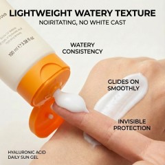 Comparison showing the invisible finish of Balry Sun Gel versus traditional sunscreens, highlighting no white cast on skin.