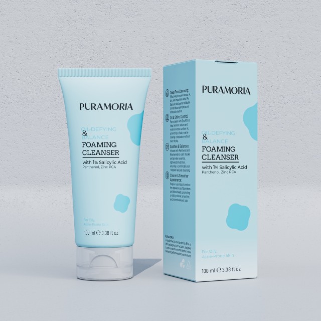 PURAMORIA Salicylic Acid BHA Foaming Cleanser - Acne & Oil Control Face Wash