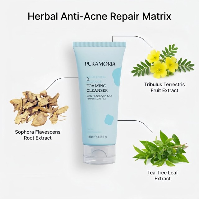 PURAMORIA Salicylic Acid BHA Foaming Cleanser - Acne & Oil Control Face Wash