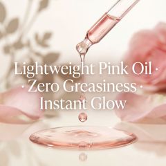 High-quality pink rose skin essential oil dripping from a glass pipette, highlighting the zero greasiness and lightweight formula suitable for wholesale body care lines.