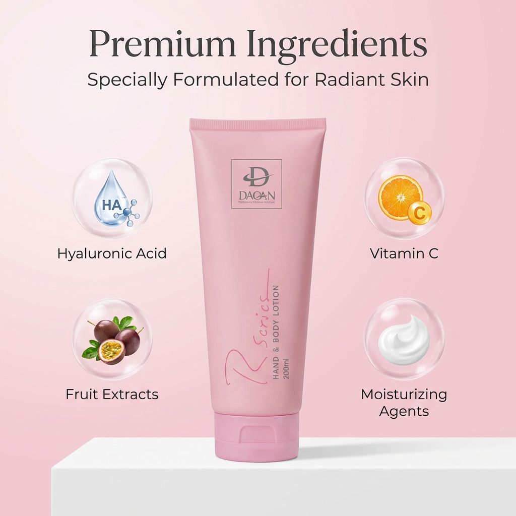 DAQAN premium ingredients: Hyaluronic Acid, Vitamin C, and Fruit Extracts for radiant skin supply