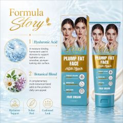 Liru facial plumping moisturizer formula story featuring hyaluronic acid and a botanical blend for hydration support and a cushioned skin look.