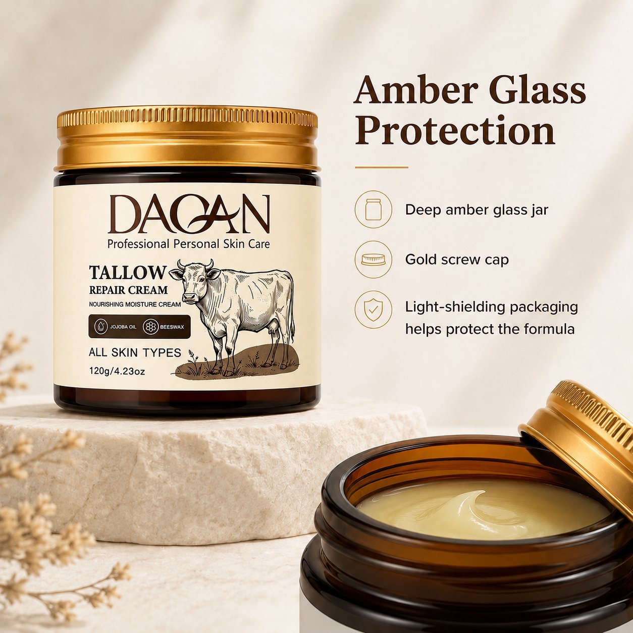 Wholesale Beef Tallow Moisturizing Cream with Jojoba Oil & Beeswax 120g