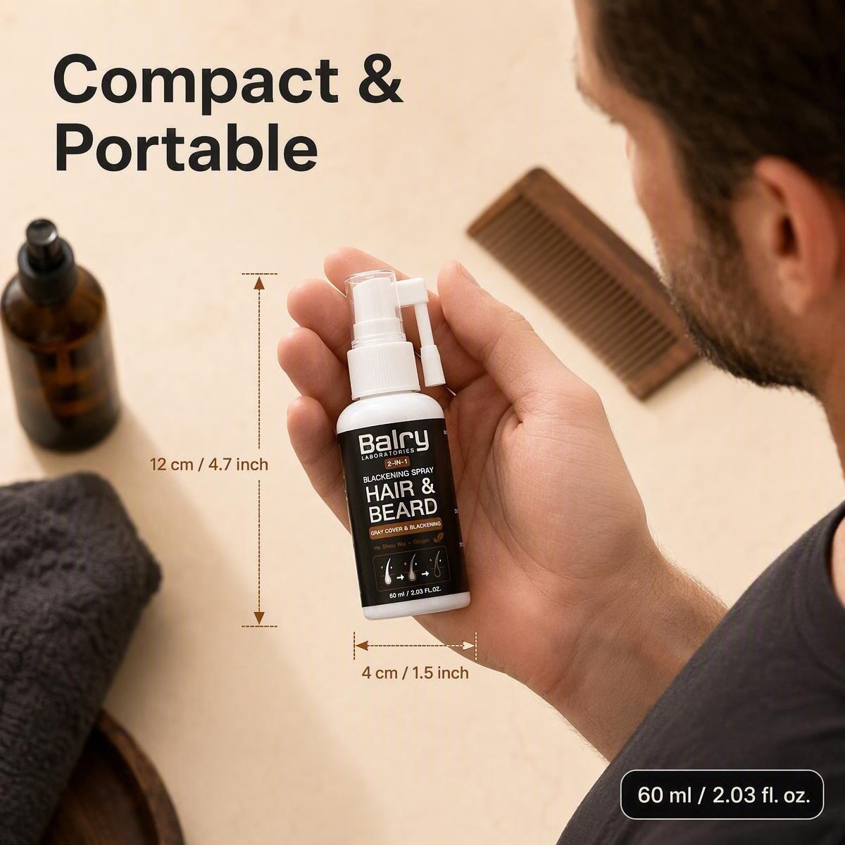 Wholesale 2-in-1 Hair & Beard Blackening Spray with He Shou Wu & Ginger – 60ml