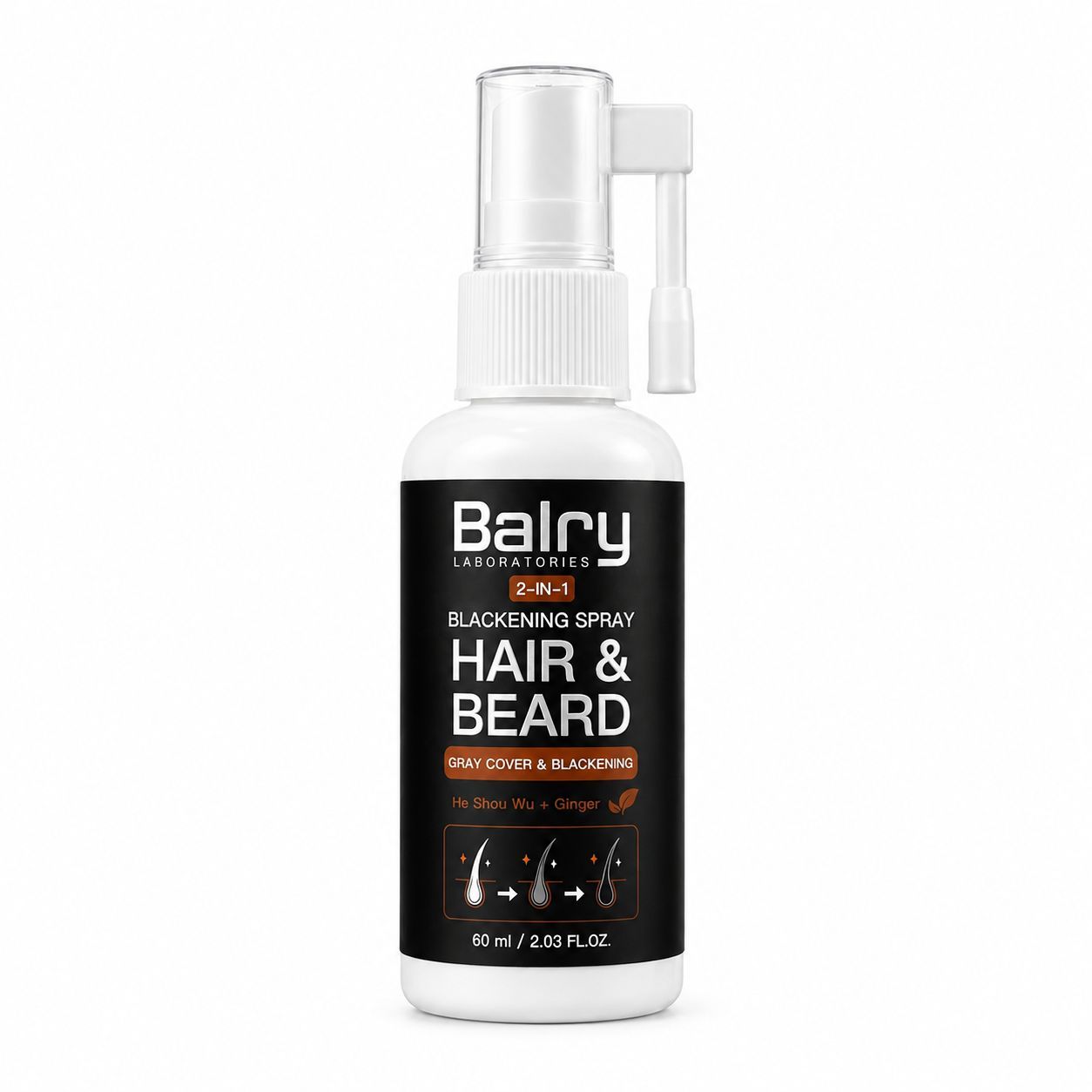 Wholesale 2-in-1 Hair & Beard Blackening Spray with He Shou Wu & Ginger – 60ml