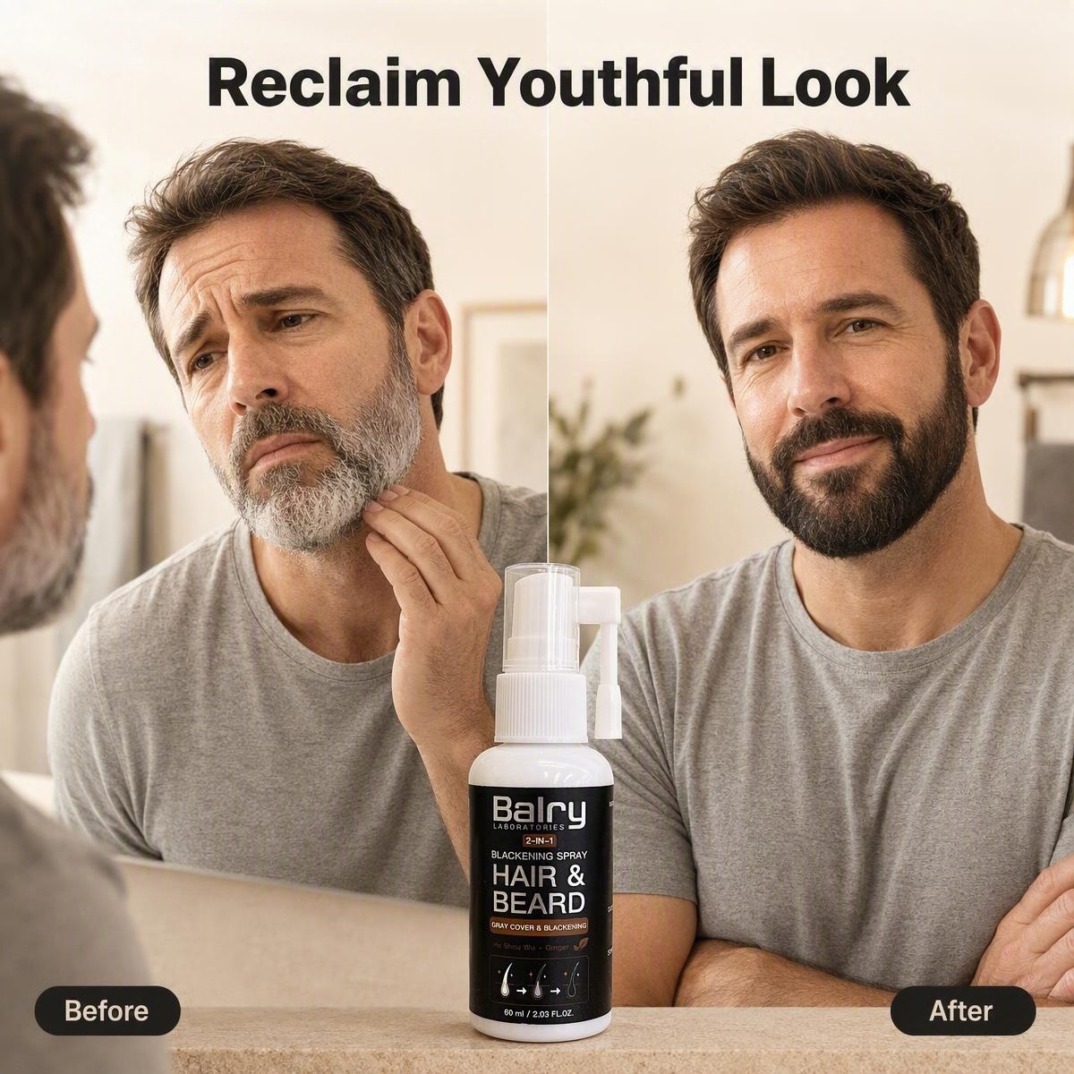 Wholesale 2-in-1 Hair & Beard Blackening Spray with He Shou Wu & Ginger – 60ml