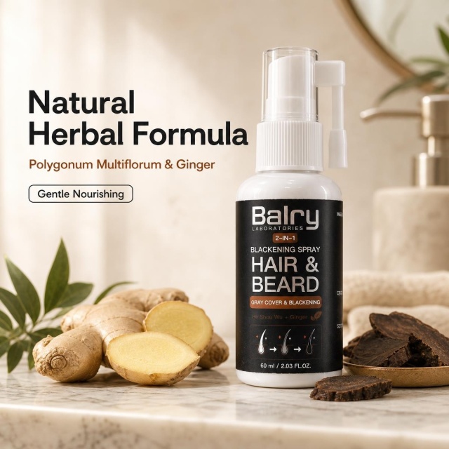 Wholesale 2-in-1 Hair & Beard Blackening Spray with He Shou Wu & Ginger – 60ml