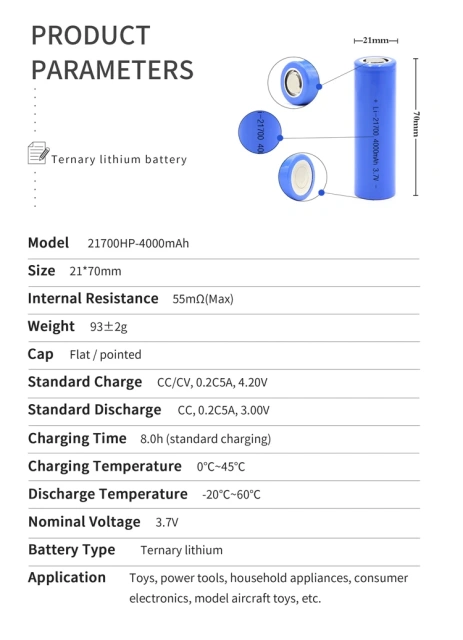 Enersource 3.2V/3.7V 12V 21700 3500mAh Cylindrical LiFePO4 Battery for Power Tools & Toys
