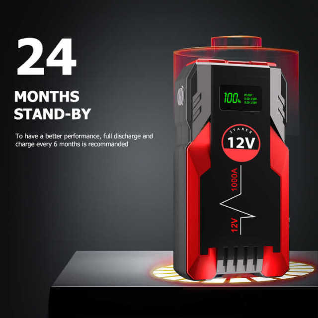 Portable 12V 1000A Car Jump Starter Emergency Tool with SOS Flashlight for Trucks and Vehicles