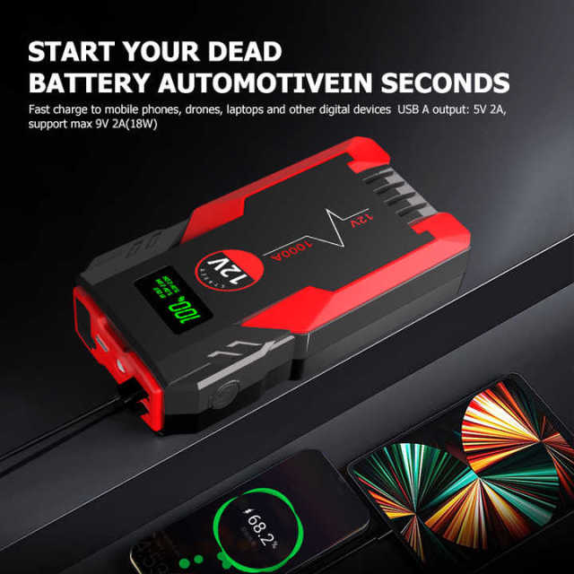 Portable 12V 1000A Car Jump Starter Emergency Tool with SOS Flashlight for Trucks and Vehicles