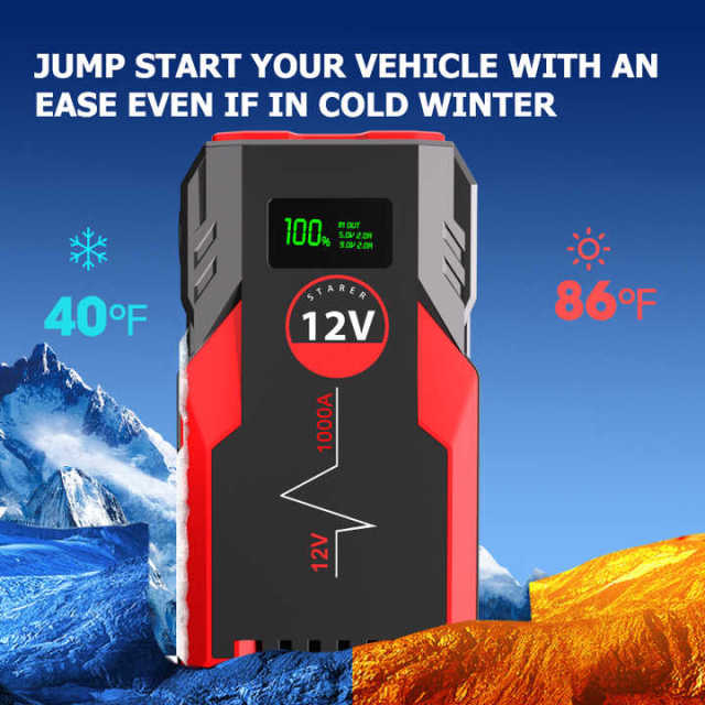 Portable 12V 1000A Car Jump Starter Emergency Tool with SOS Flashlight for Trucks and Vehicles