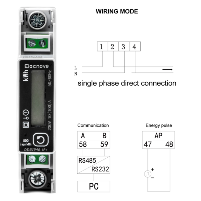 Digital Energy Meter 100A MID RS485 Single Phase Industrial Use Elecnova