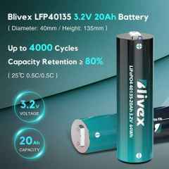 Blivex NEW Super Cylinder Cell Battery 40135 3.2V 20Ah Long-Lasting Heat-Resistant LiFePO4 Rechargeable Battery for Solar Storage, E-Bikes, and Electric Vehicles