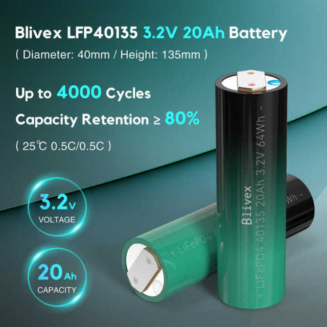 Blivex 40135 46135 46160 LiFePO4 20Ah 25Ah 30Ah 3.2V Deep Cycle Cylindrical Battery for Solar Storage Electric Vehicles Industrial Equipment