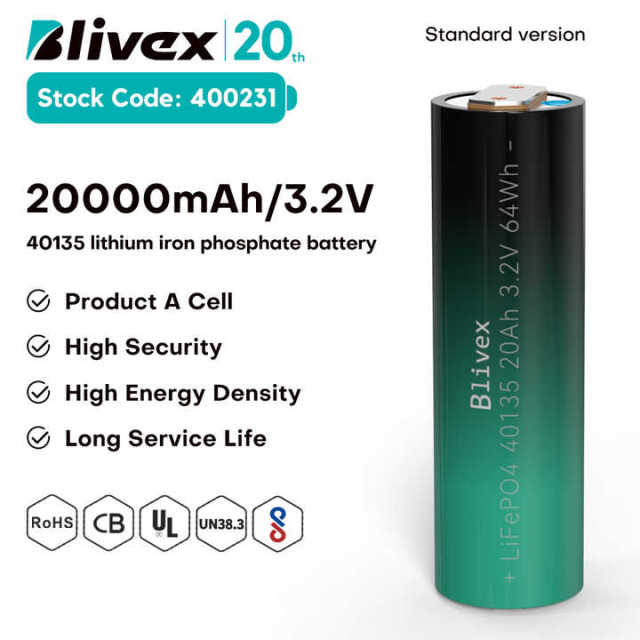 Rechargeable LiFePO4 Battery 40135 20Ah 3.2V High Power Solar Energy Storage Cylindrical Cell for Electric Vehicles Blivex