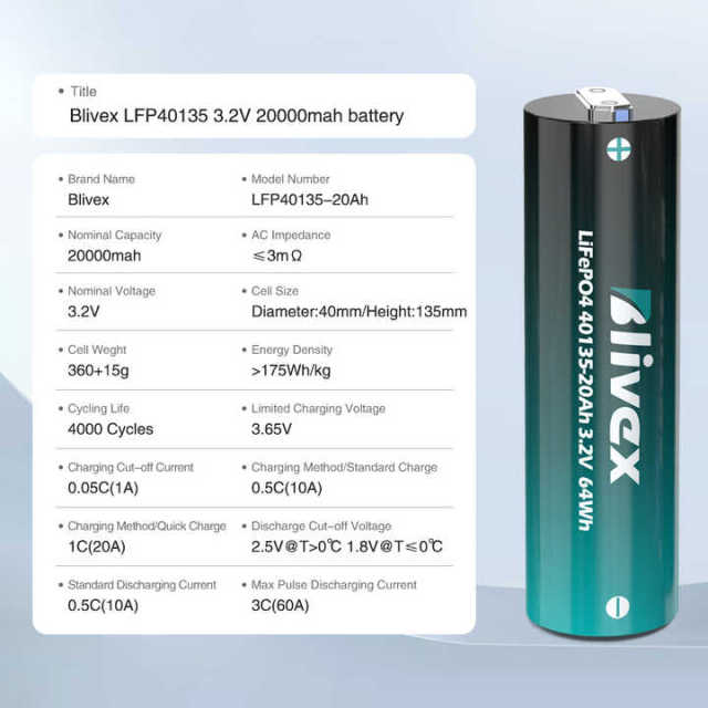 Blivex Li-Ion Battery 3.2V 48V 0.5C 10A 40135 20Ah LiFePO4 Golf Cart Battery