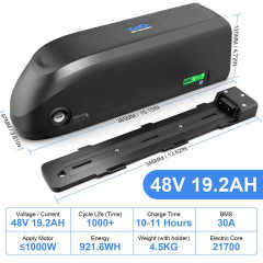 US Stock 48V 19.2Ah Ebike Battery Downtube Mount for Electric Bikes with 40A BMS and 4800mAh Cells