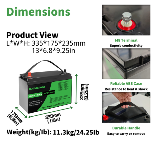 EU Stock Light Weight Deep Cycle LiFePO4 Lithium Battery 12V 100Ah for Solar Energy Storage Systems KAIMEIWEI