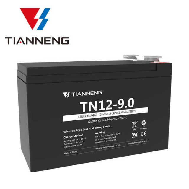 Tianneng TN 12-9 Electric Power AGM 12V 9Ah Lead Acid Battery 108Wh Deep Cycle Sealed for Electric Bicycles Scooters Golf Carts Power Tools Tianneng