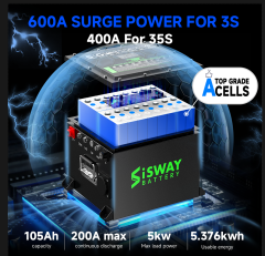 48V 105Ah Golf Cart Lithium Battery with LiFePO4 Chemistry 4000+ Cycles Life for Electric Vehicles Solar Storage SISWAY