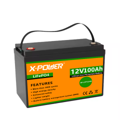 US Stock BMS LiFePO4 Battery 12V 100Ah 3000+ Cycles Deep Cycle IP54 Solar Energy Storage System for Marine RV Camper X-POWER