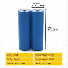 C40 EV 3.2V 20Ah 22Ah Cylindrical LiFePO4 Battery Cell 40135 40138 33140 46160 High-Capacity Energy Storage for Electric Vehicles Solar Power Systems CNNTNY