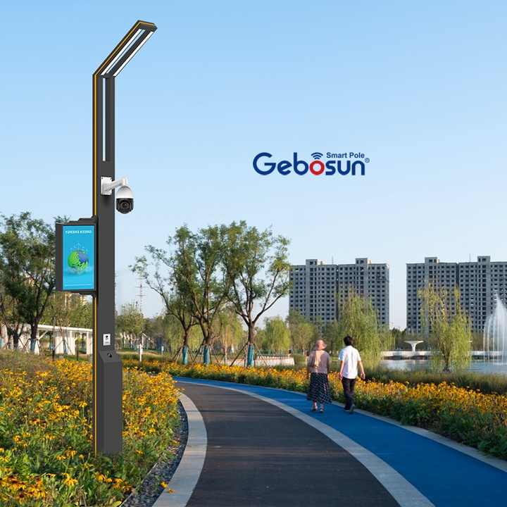 Smart Street Pole with LCD Display and Charging Station Single-arm Aluminum Road Lighting Solution for Smart City Security Monitoring Guangdong China