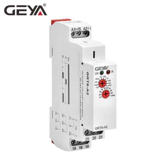 GEYA GRT8-A/B Timer On Off Delay Relay 1SPDT DIN Rail Time Relay 16A Single Function AC/DC 12V-240V for Industrial Automation and Energy Systems GEYA OEM ODM