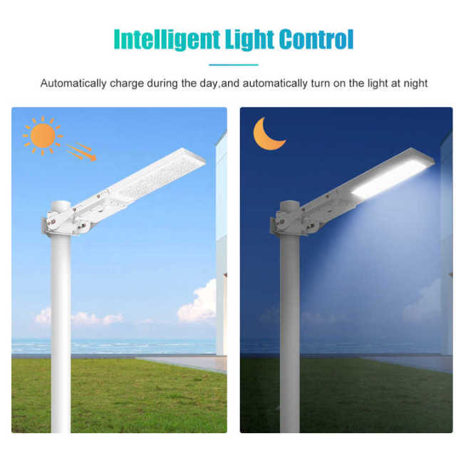 Solar Street Light All-in-One Waterproof IP65 Outdoor Parking Lot Lighting 3000K-6000K LED Aluminum Gebosun