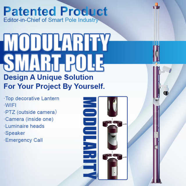 Geboshun HD Camera Solar Smart Round Pole for Road Lighting Emergency Call & Smart City Features Modular Smart Pole