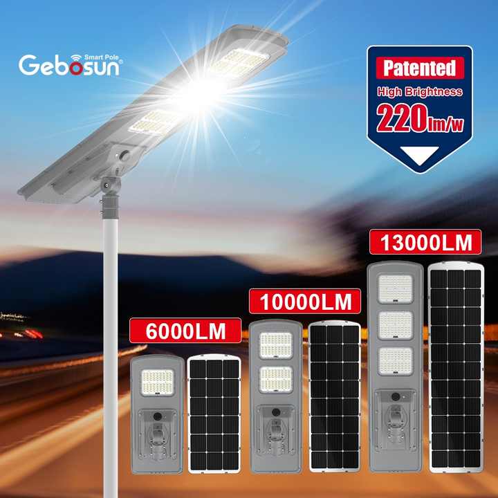 Solar LED Street Light 6000LM 10000LM 13000LM Outdoor Industrial All-in-One Roadway Lighting IP65 Waterproof Gebosun