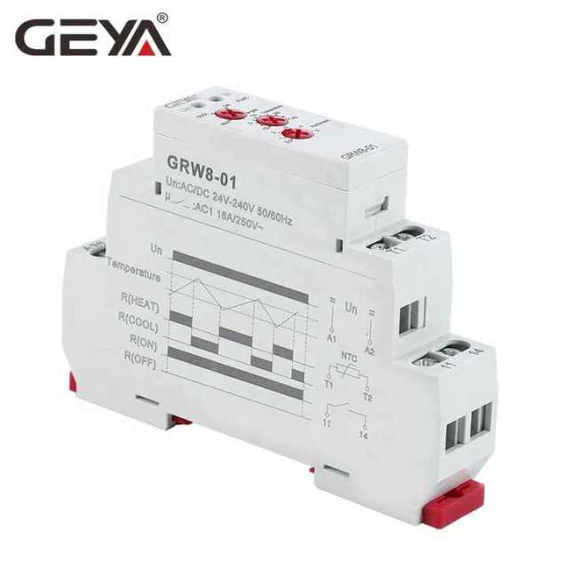 GEYA NEW GRW8-01 DIN Rail Temperature Control Relay AC/DC 24V-240V Wide Voltage Range Waterproof Sensor for Industrial Automation GEYA OEM ODM