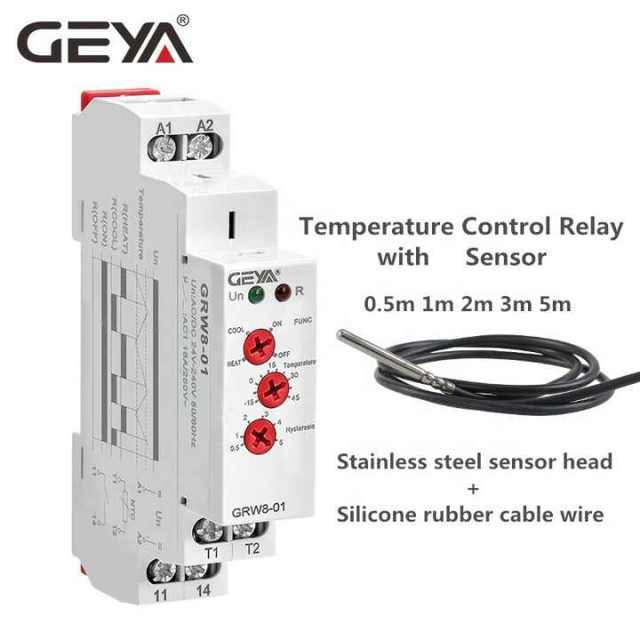 GEYA NEW GRW8-01 DIN Rail Temperature Control Relay AC/DC 24V-240V Wide Voltage Range Waterproof Sensor for Industrial Automation GEYA OEM ODM